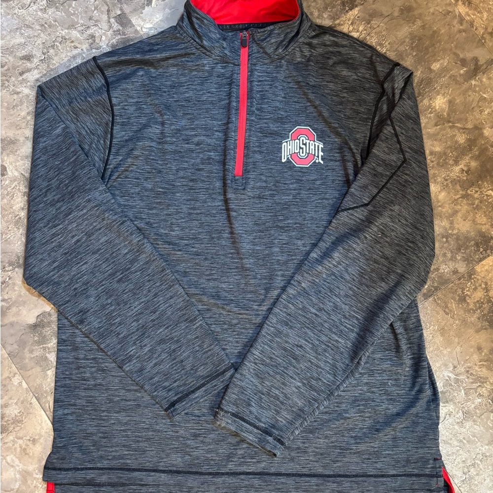 Varsity Gray and Red Long Sleeve Tee